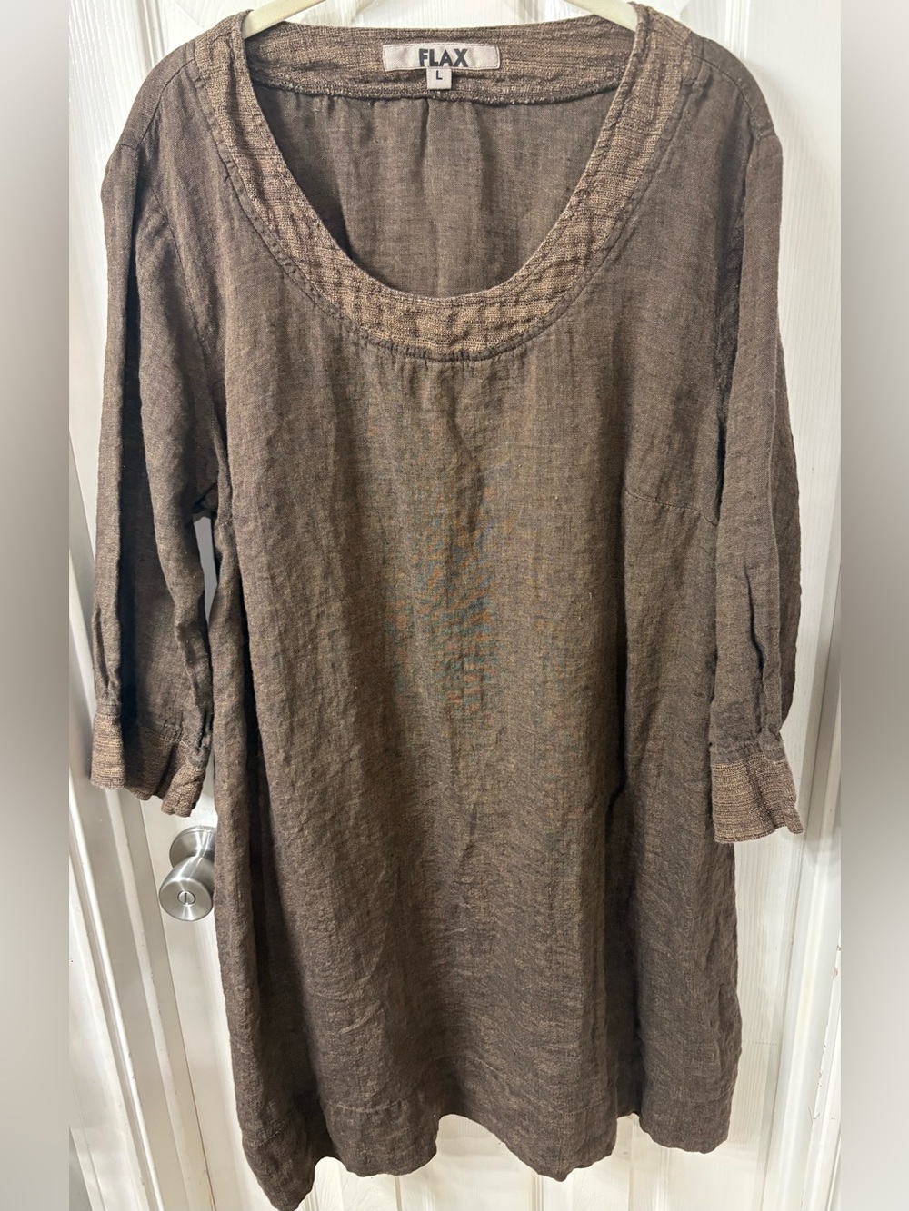 FLAX J Engelheart brand brown Linen oversized long tunic or midi dress-sz Large